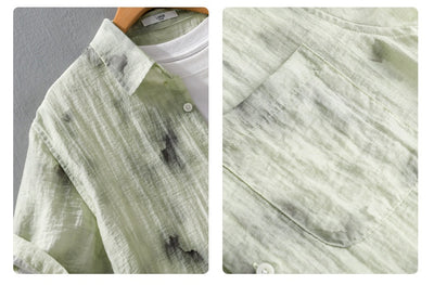 Camisa de Lino Estampada Manga Corta Fresca para Verano - Image 13