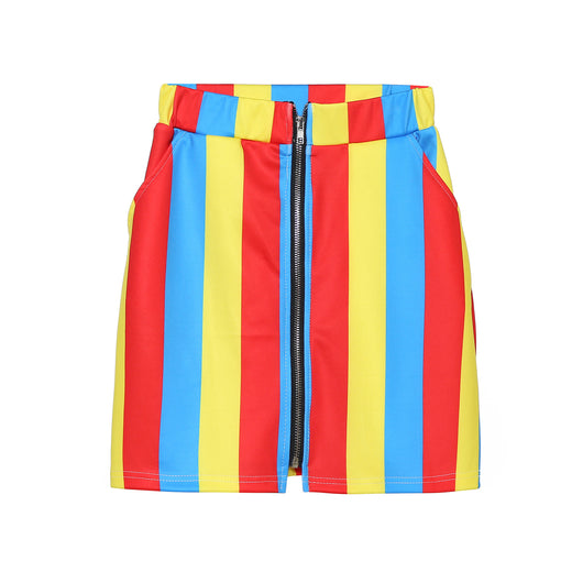 Falda Cintura Alta A-línea con Rayas de Color y Bolsillos con Cierre - Image 4