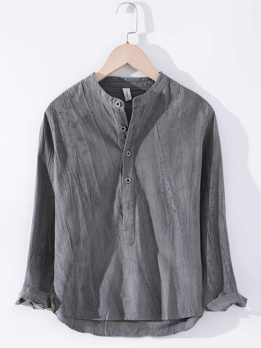 Camisa de Lino Manga Larga con Cuello Mao Estilo Retro - Image 10
