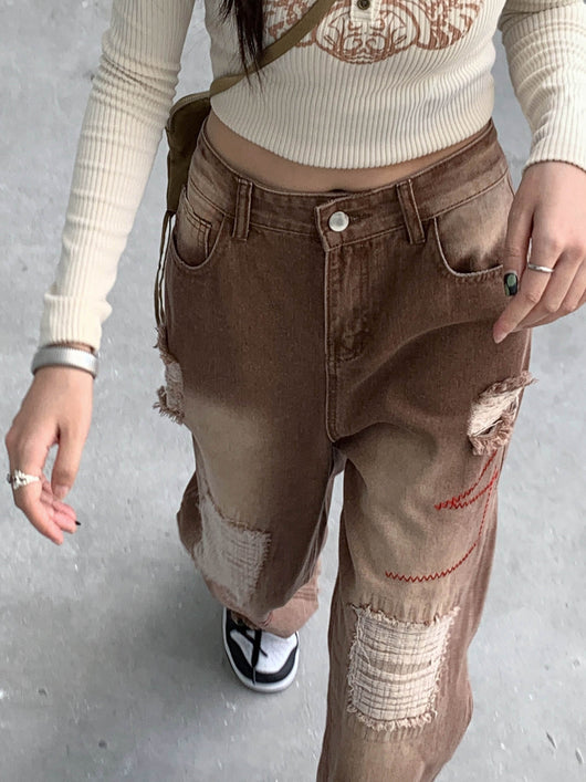 Pantalones Rectos Cintura Alta Efecto Reductor con Rotos - Image 2