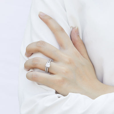Anillo de Pareja en Plata 925 con Diamante Princess - Diseño Minimalista Dos en Uno - Image 4