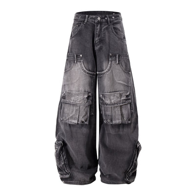 Pantalones Cargo Vintage Desgastados Multi-bolsillos Pierna Ancha Suelta - Image 5