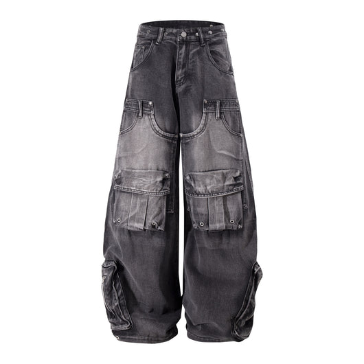 Pantalones Cargo Vintage Desgastados Multi-bolsillos Pierna Ancha Suelta - Image 5