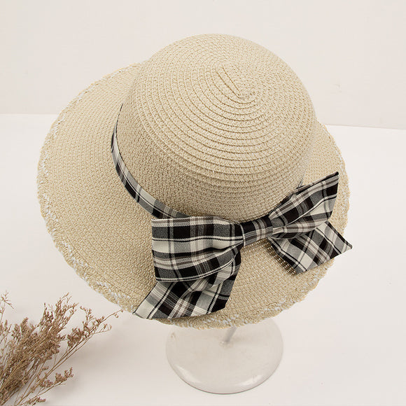 Sombrero de Paja Coreano con Moño - Protección Solar Elegante