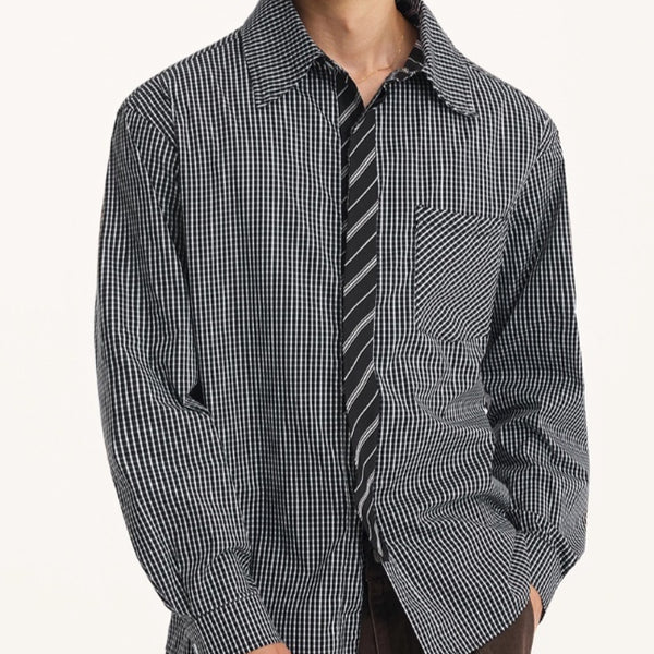 Camisa Manga Larga Falso Dos Piezas para Hombre Otoño Premium