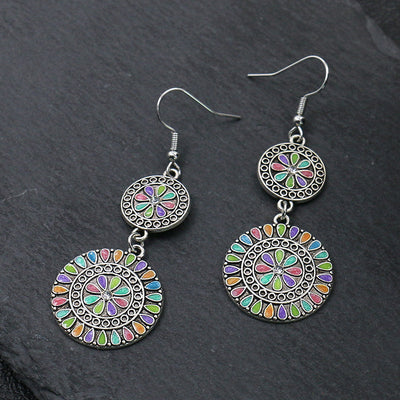 Aretes de Aleación Floral Redondos con Cristales Brillantes - Image 15