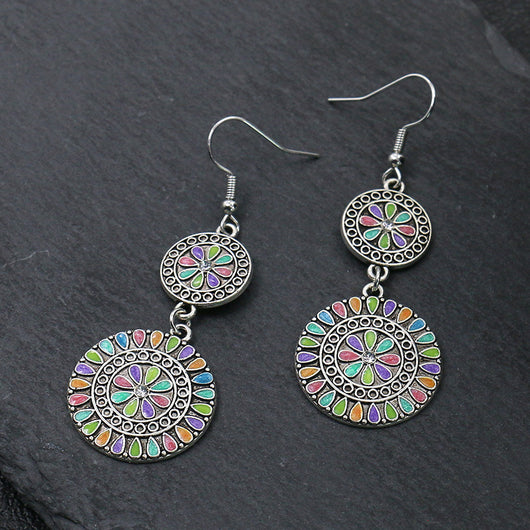 Aretes de Aleación Floral Redondos con Cristales Brillantes - Image 15