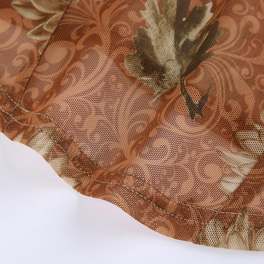 Slip Bohemio de Malla Estampada con Tirantes Finos - Marrón - Image 11