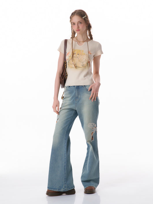 Jeans Rectos de Talle Alto con Detalle de Moño - Image 7