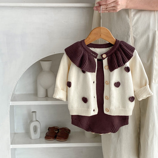 Cardigan Infantil con Corazones Tejidos - Manga Larga
