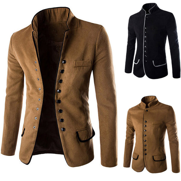 Traje Ejecutivo de Lana con Cuello Parado y Botones Múltiples