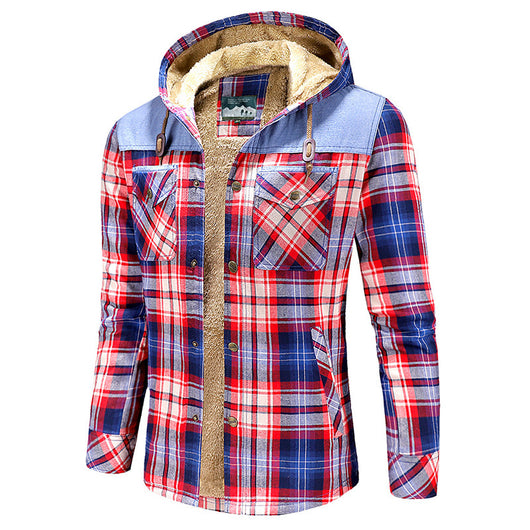 Camisa Acolchada Tipo Plaid para Hombre Talla Grande con Capucha - Otoño e Invierno - Image 17