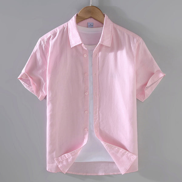 Camisa de Lino Hombre Manga Corta Suelta Casual