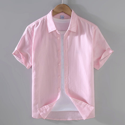 Camisa de Lino Hombre Manga Corta Suelta Casual