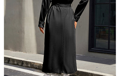 Abrigo Negro Elegante de Solapas Anchas con Cintura Ajustable - Image 14