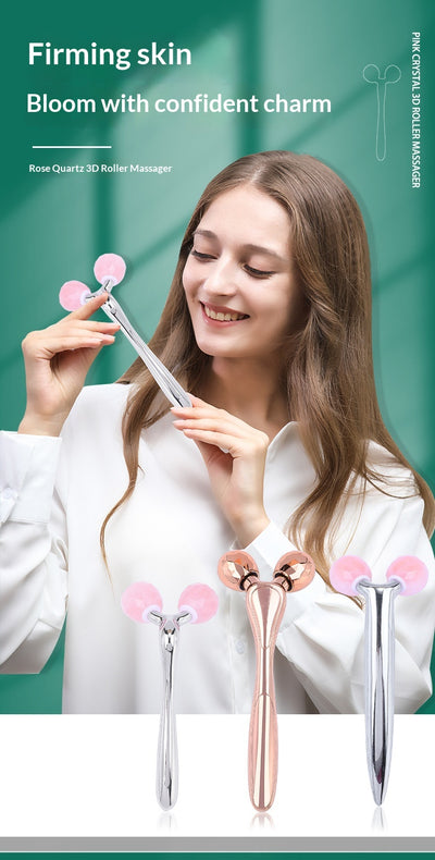 Rodillo de Cuarzo Rosa y Jade con Incrustaciones de Diamante 3D para Masaje Facial - Image 10