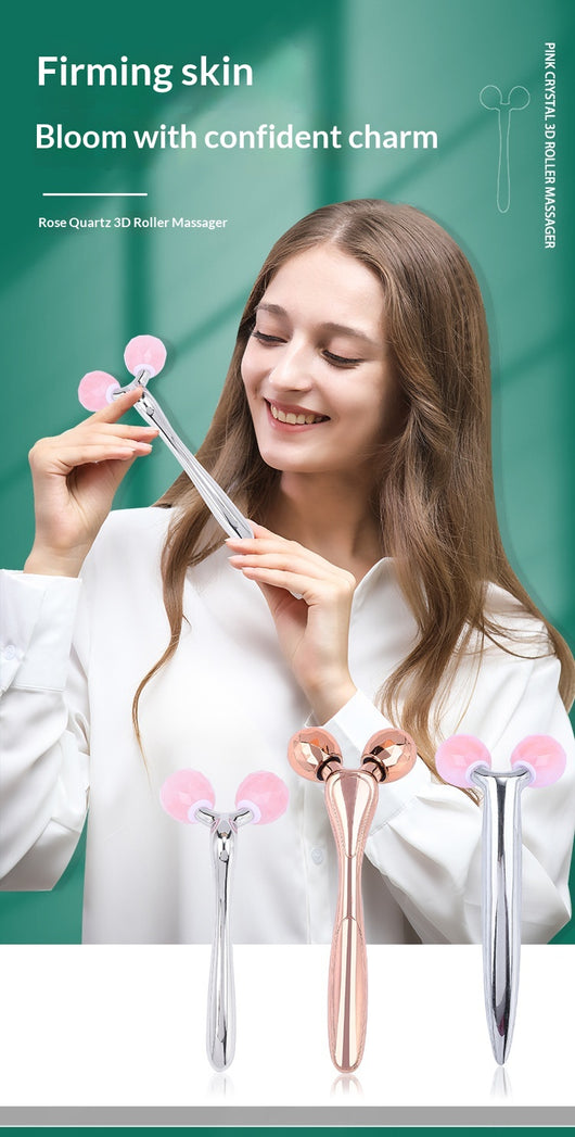 Rodillo de Cuarzo Rosa y Jade con Incrustaciones de Diamante 3D para Masaje Facial - Image 10