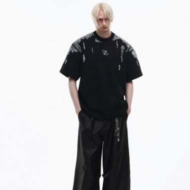 Blusa de Lantejoulas Douradas Gola Redonda Manga Curta