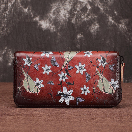 Billetera de Cuero Genuino Vintage con Cierre de Cremallera para Mujer