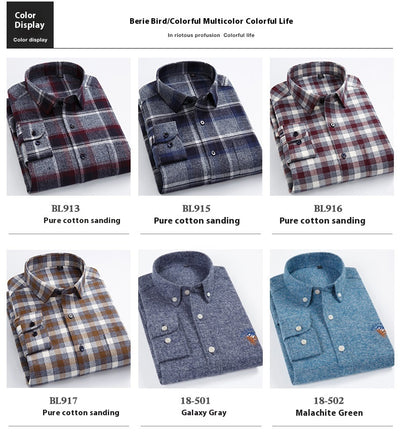 Camisa de Cuadros Algodón Peinado Manga Larga para Hombre - Casual Profesional Otoño Invierno - Image 8