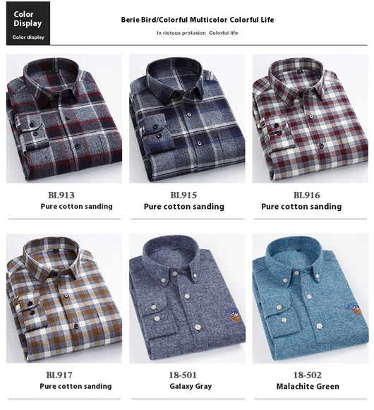 Camisa de Cuadros Algodón Peinado Manga Larga para Hombre - Casual Profesional Otoño Invierno - Image 8