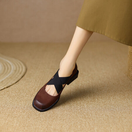Zapatos Retro de Cuero Gamuza con Tacón Bajo y Elástico Ajustable - Image 23