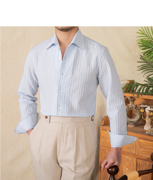 Camisa Casual de Algodón Seersucker Manga Larga Cuello Clásico - Image 18