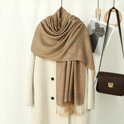 Chal Grueso Estampado Cachemira con Borlas para Mujer - Image 12