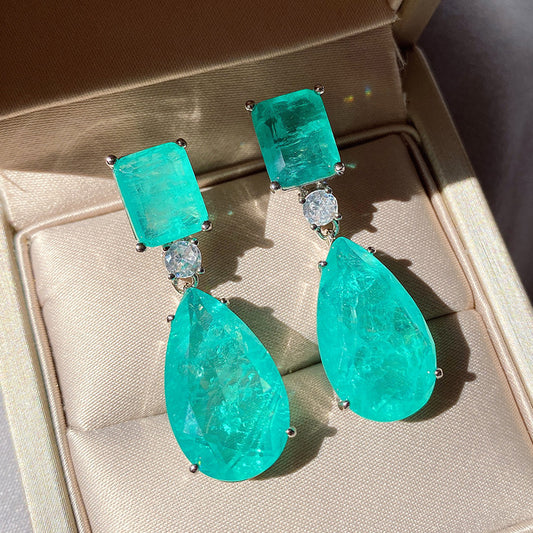 Aretes de Paraiba en Forma de Gota Esmeralda