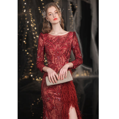 Vestido de Noche Sirena Rojo con Detalles de Pedrería - Image 10