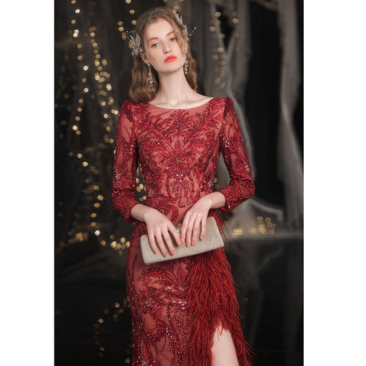Vestido de Noche Sirena Rojo con Detalles de Pedrería - Image 10