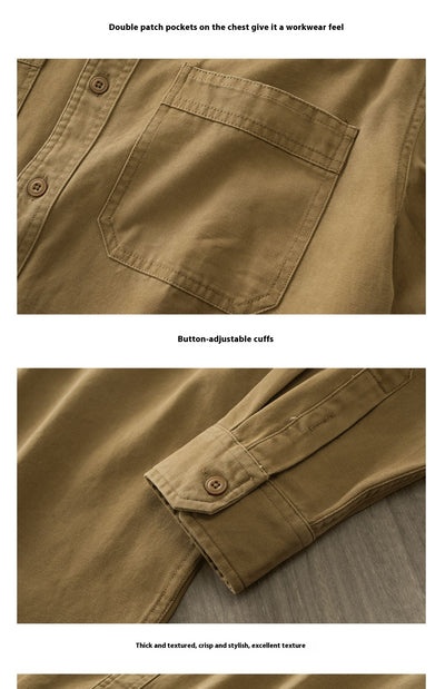Camisa Casual Retro de Algodón Puro para Hombre - Gris Elegante - Image 18