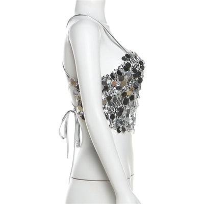 Chaleco Sexy Lentejuelas Escote Halter Ajustado Espalda Descubierta - Image 13