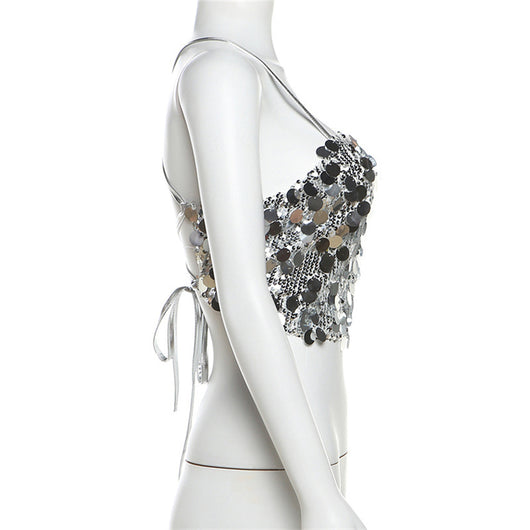 Chaleco Sexy Lentejuelas Escote Halter Ajustado Espalda Descubierta - Image 13