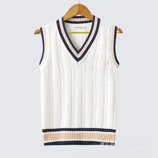 Chaleco de Punto Hombre Talla Grande Cuello V Rayas Estilo Universitario Oversized - Image 8