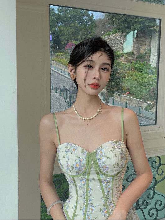Vestido de Encaje Floral Verano Sensual Cintura Definida Falda Elegante - Image 2