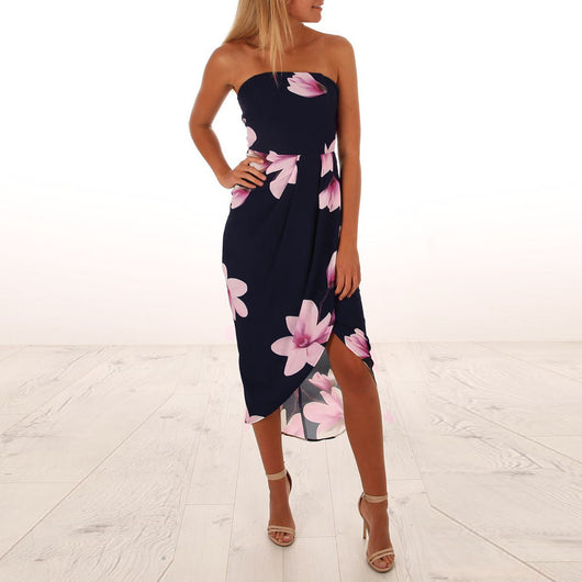 Vestido Largo Irregular para Dama con Encaje Estampado