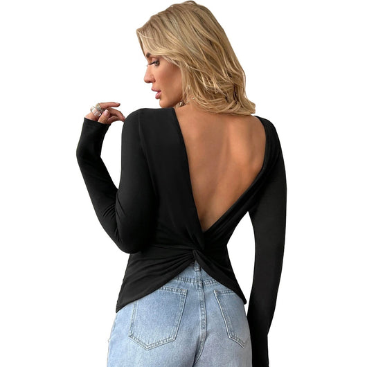 Blusa Ajustada Escotada de Cuello Redondo y Manga Larga - Image 8