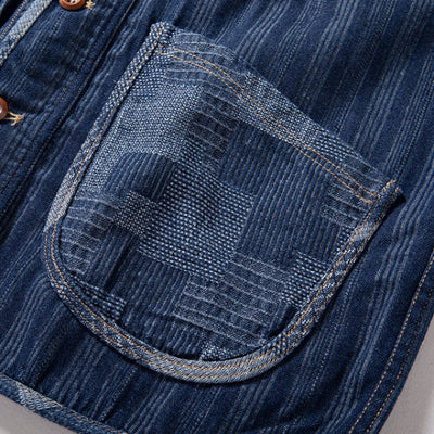 Chaleco Denim Retro Patchwork Color Block Marrón - Image 3