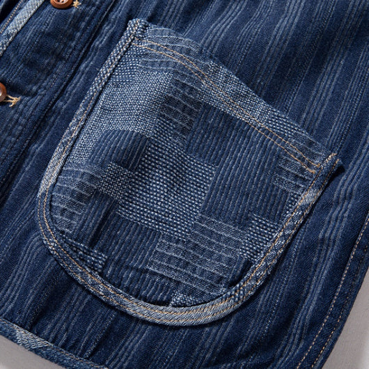 Chaleco Denim Retro Patchwork Color Block Marrón - Image 3