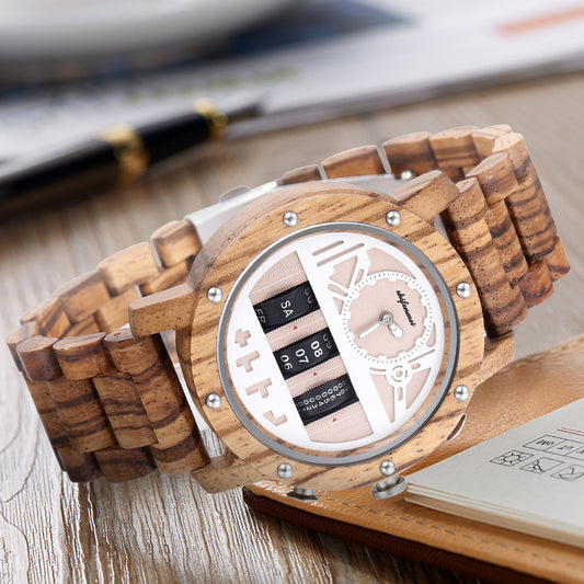 Reloj Mecánico Multifuncional de Madera para Hombre