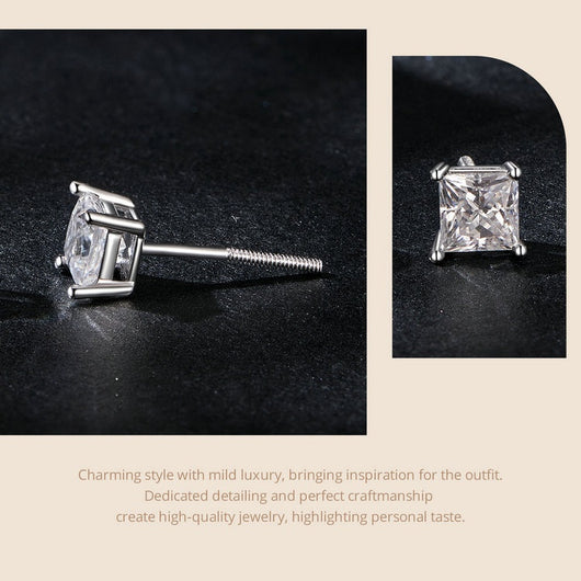 Aretes de Plata 925 con Moissanita Cuadrada Estilo Princesa - Image 15