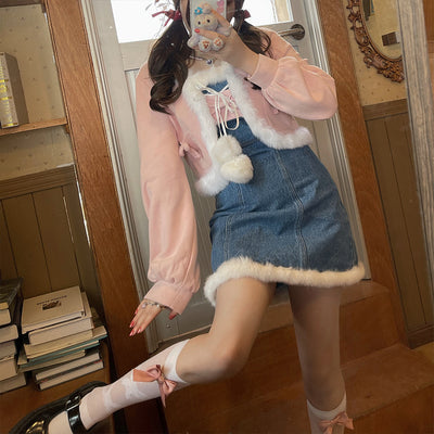 Chaqueta Corta Plush con Moño Japonés para Niñas - Image 8