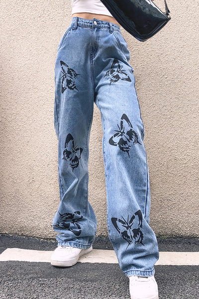 Pantalones Vaqueros Rectos con Mariposas Fashion - Image 8