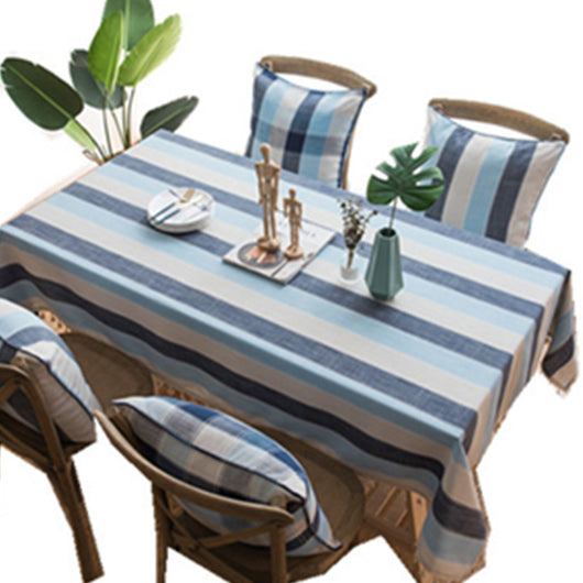 Mantel Impermeable Estilo Mediterráneo a Rayas Azules con Borlas