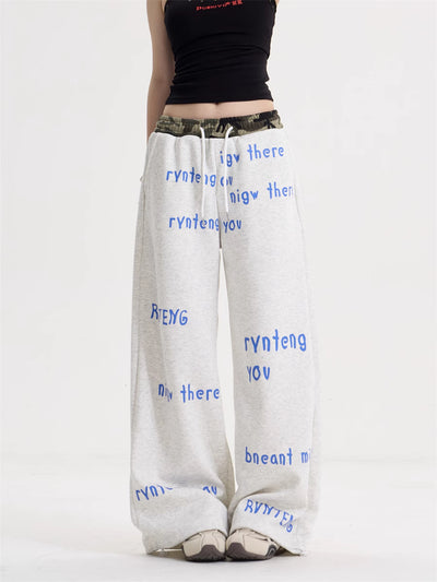 Pantalón Ancho de Cintura Alta con Cordón y Letras - Image 10