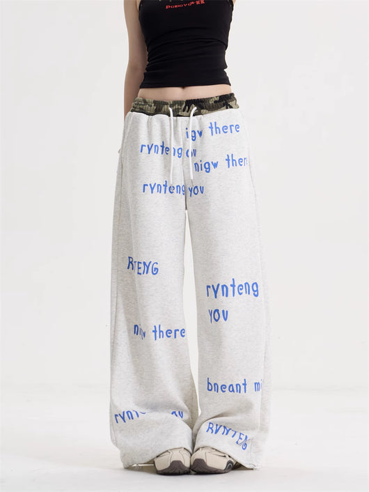 Pantalón Ancho de Cintura Alta con Cordón y Letras - Image 10