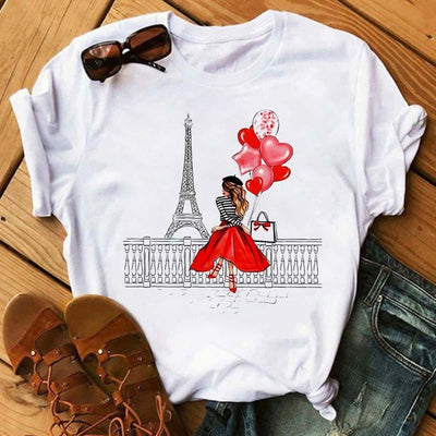 Blusa Romántica de Manga Corta para Mujer con Estampado I LOVET - Image 2