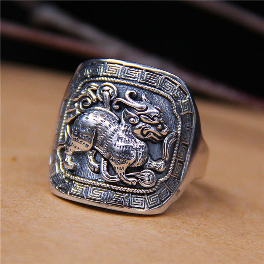 Anillo Pixiu de Plata Esterlina Estilo Étnico Retro - Amuleto de Buena Suerte - Image 7