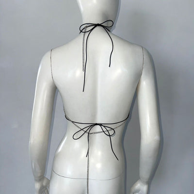 Conjunto de Dos Piezas: Top Halter Fishnet con Strass y Detalles Metálicos - Image 8